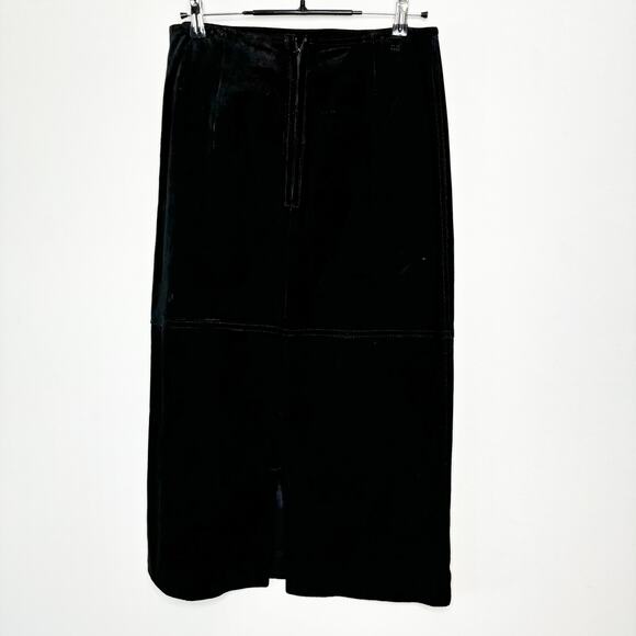 80s Black Suede Midi Skirt Size M Vintage Copper Key Classic Boho Western - Picture 5 of 11